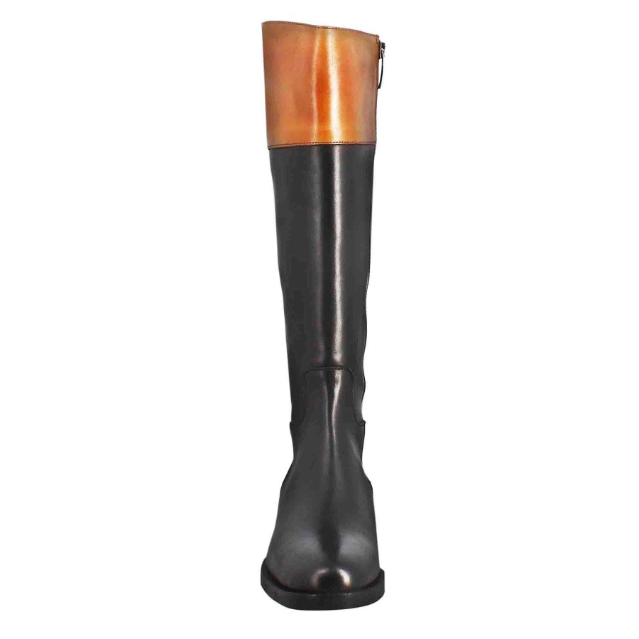 Leonardo Smooth Women'S Knee-High Boot With Low Heel In Brown And Black Leather