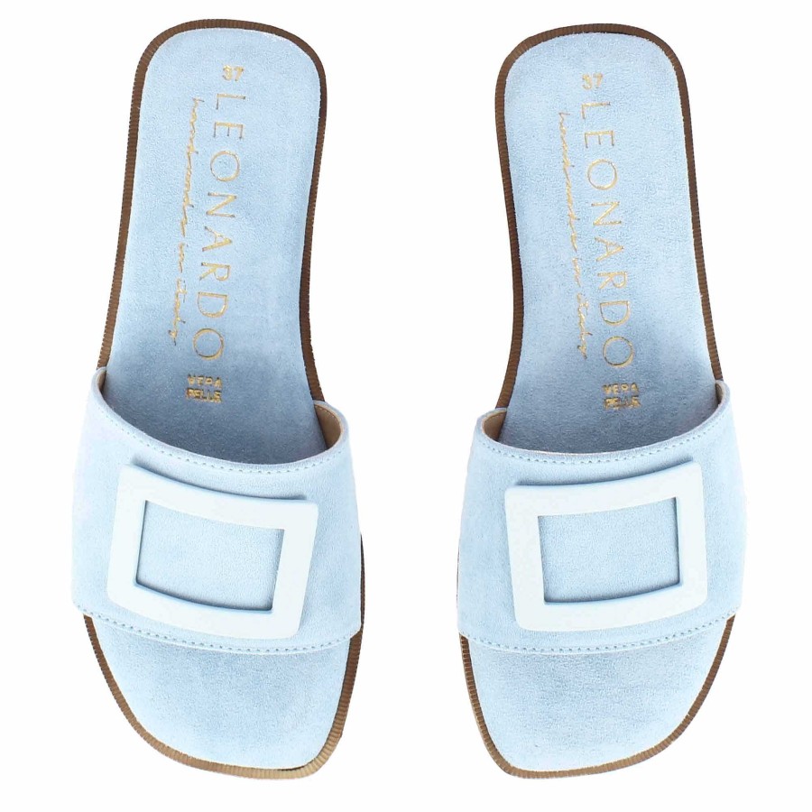 Leonardo Women'S Suede Slippers With Turquoise Band