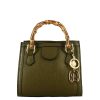 Leonardo Mini Bamboo Women'S Handbag In Green Leather With Wooden Handles And Shoulder Strap