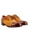 Leonardo Elegant Brown And Yellow Men'S Oxford In Leather And Red Lining