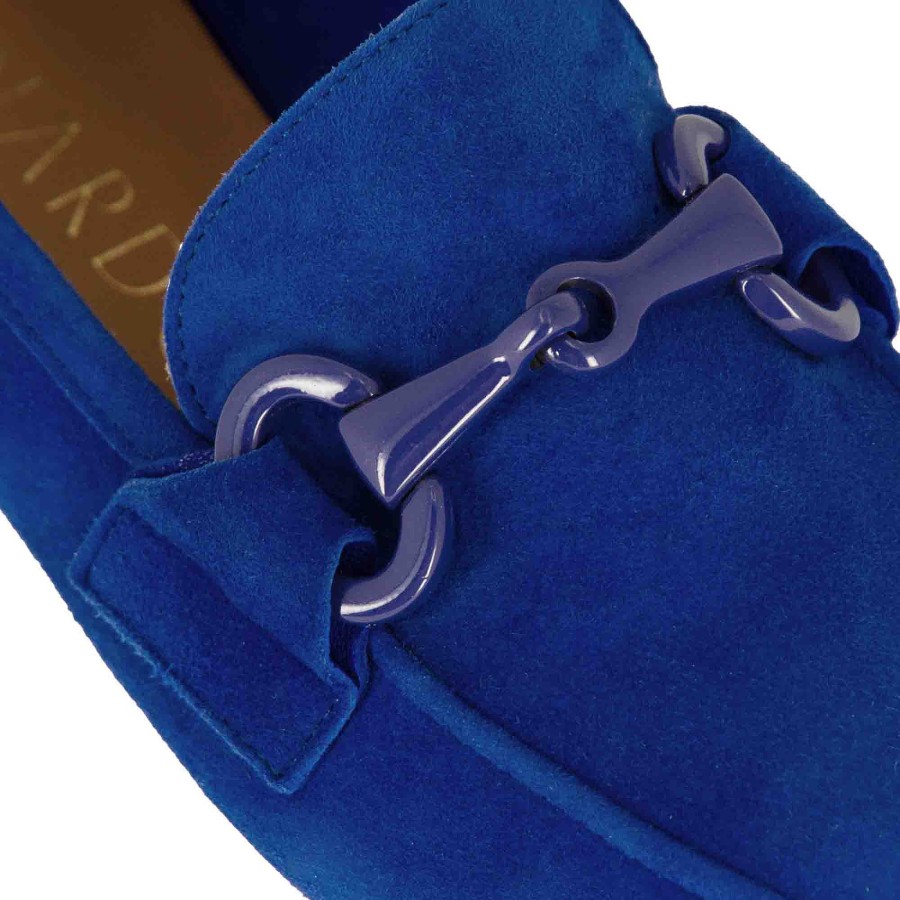 Leonardo Women'S Moccasin In Suede With Blue Horsebit