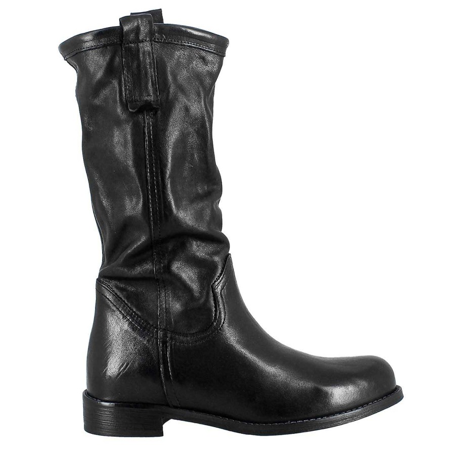 Leonardo Women'S Calf-High Boot In Unlined Black Vintage Leather