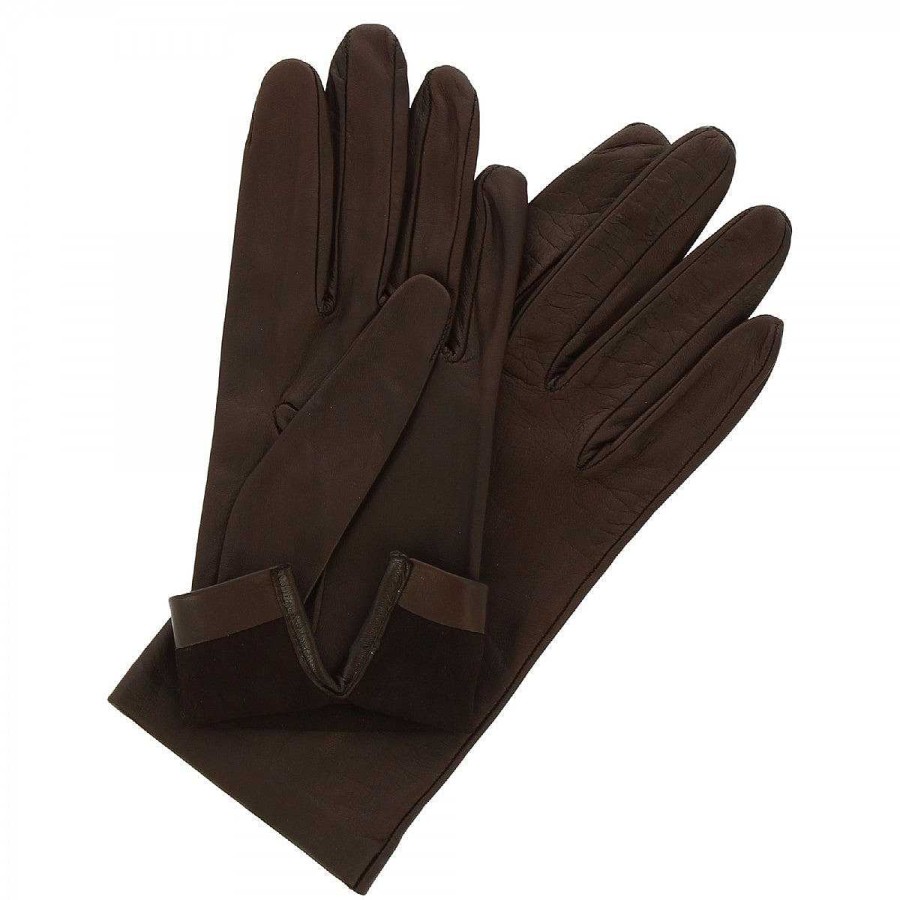 Leonardo Classic Handmade Women'S Nappa Leather Gloves In Dark Brown