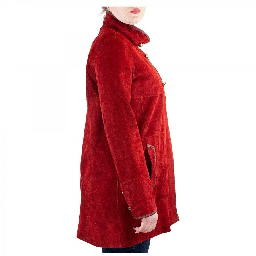 Leonardo Abois Women'S Elegant Reversible Handmade Jacket In Red Reindeer Leather With Buttons