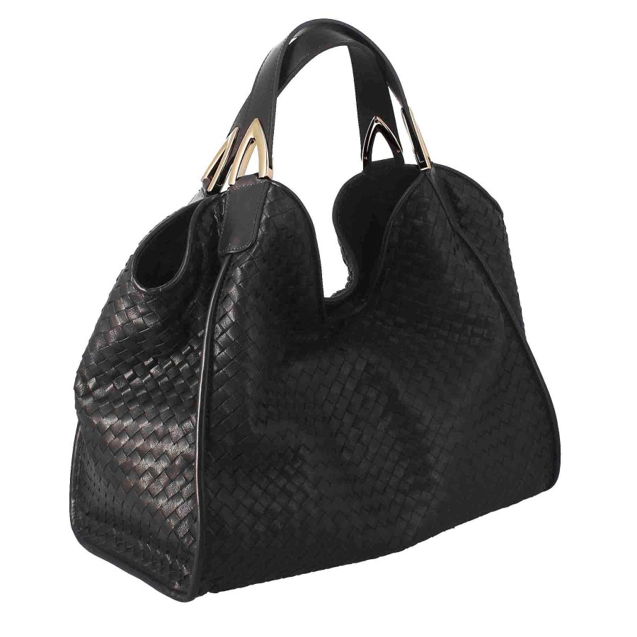 Leonardo Handcrafted Women'S Handbag In Black Woven Leather