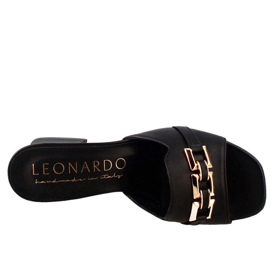 Leonardo Open Sandal With Buckle For Women In Black Leather