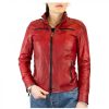 Leonardo Handmade Women'S Biker Jacket In Red Tuscany Leather With Zip