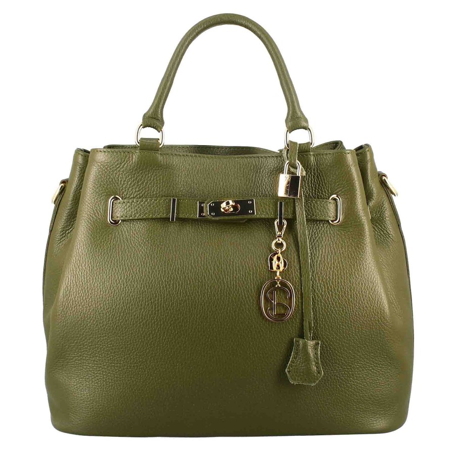 Leonardo Frida Leather Handbag With Removable Green Shoulder Strap