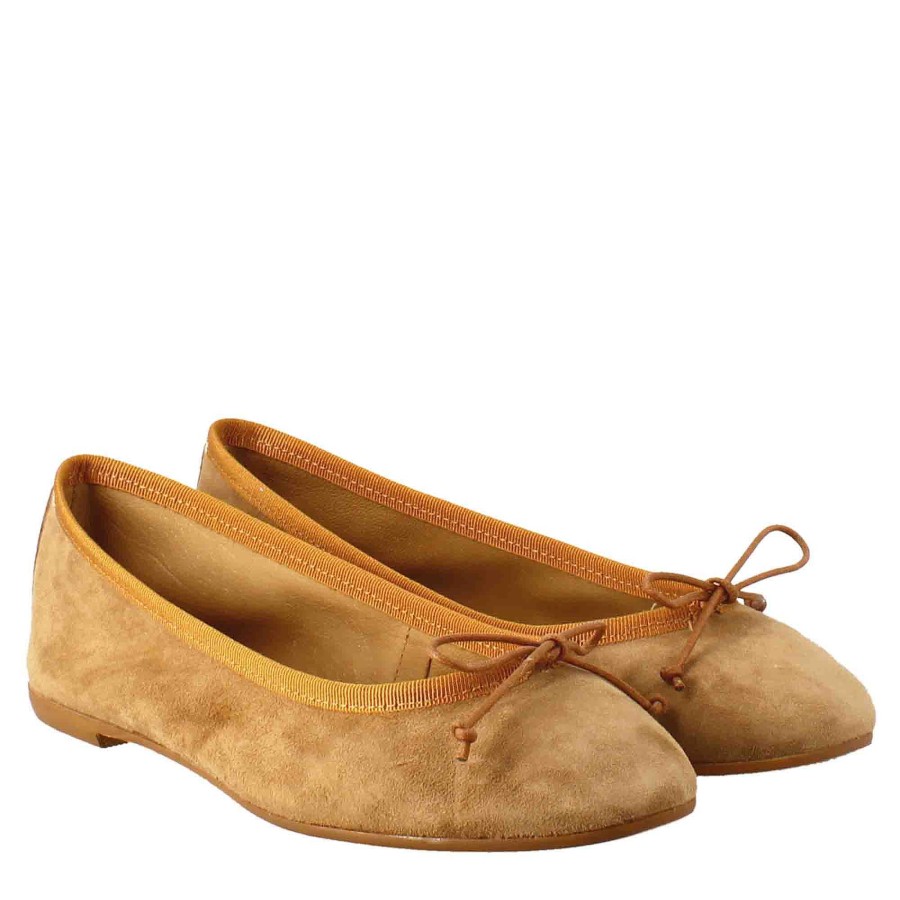 Leonardo Lightweight Unlined Brown Suede Women'S Ballet Flats