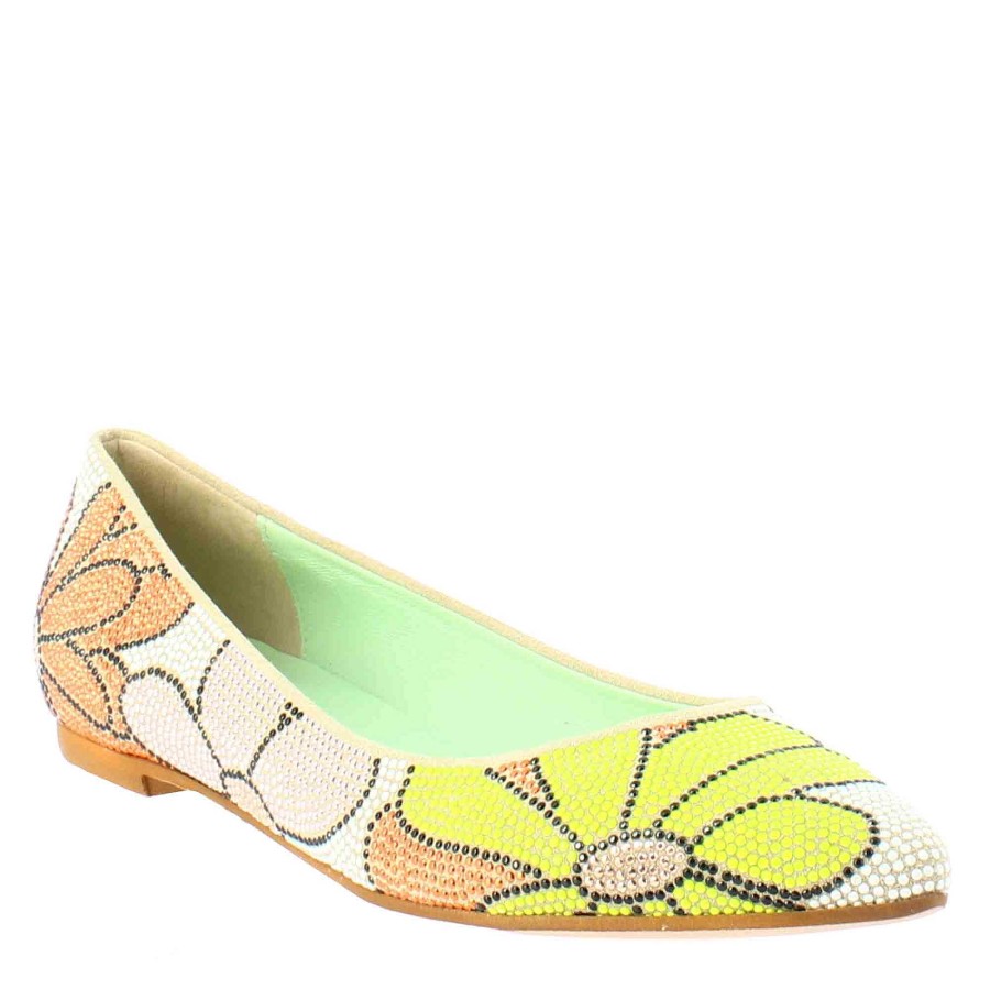 Leonardo Light Brown Women'S Ballet Flats In Suede With Rhinestones