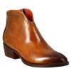 Leonardo Smooth Women'S Ankle Boot With Medium Heel In Light Brown Leather