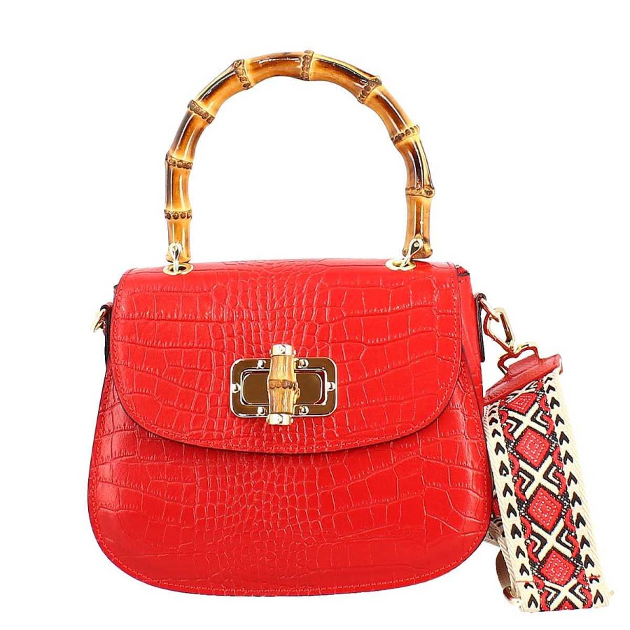 Leonardo Handcrafted Women'S Handbag In Red Leather With Removable Shoulder Strap