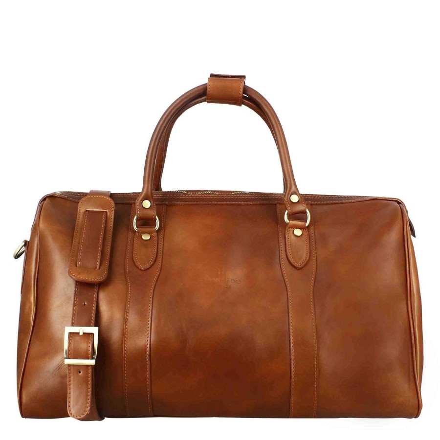 Leonardo Brown Leather Travel Bag With Shoulder Strap