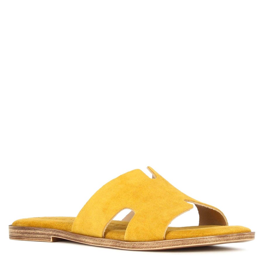 Leonardo Women'S Yellow Suede Slippers