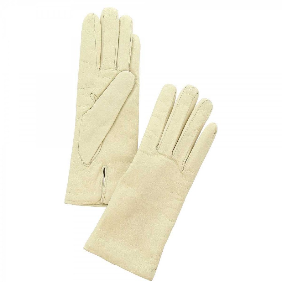 Leonardo Classic Handmade Women'S Gloves In Cream Nappa Leather Lined In Cashmere