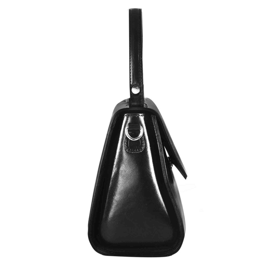 Leonardo Lucrezia Classic Women'S Bowling Bag In Black Smooth Leather