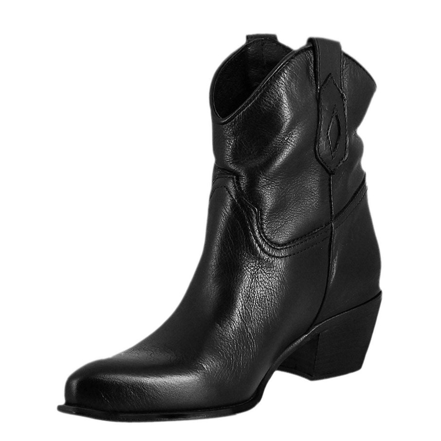 Leonardo Unlined Women'S Low Texan Boots In Black Vintage Leather