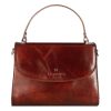 Leonardo Lucrezia Classic Women'S Bowling Bag In Smooth Brown Leather