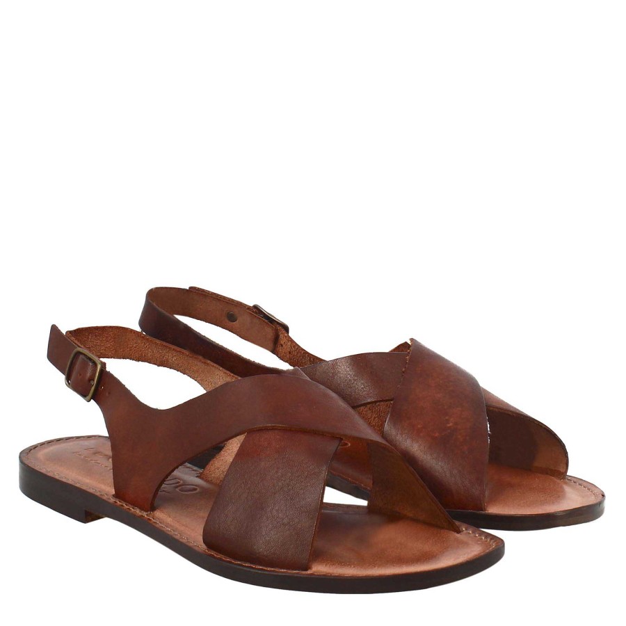 Leonardo Arcadia Women'S Ancient Roman Style Sandals In Brown Leather