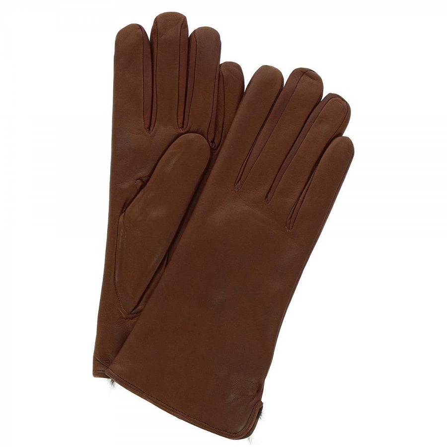 Leonardo Handmade Women'S Gloves In Brown Nappa With Fur