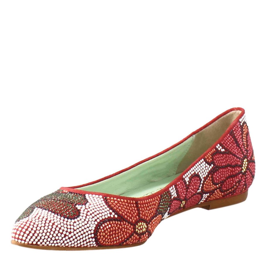 Leonardo Red Women'S Ballerinas In Suede With Rhinestones