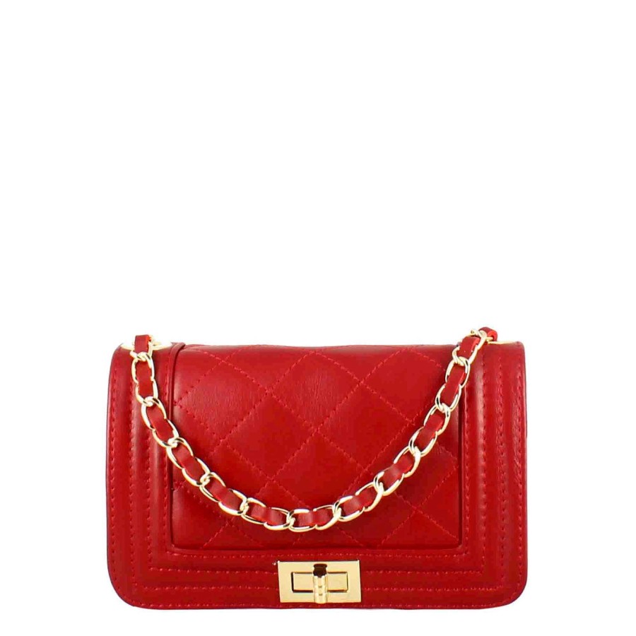 Leonardo Timeless Shoulder Bag In Red Quilted Leather