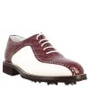 Leonardo Handcrafted White And Burgundy Coconut Leather Men'S Golf Shoes