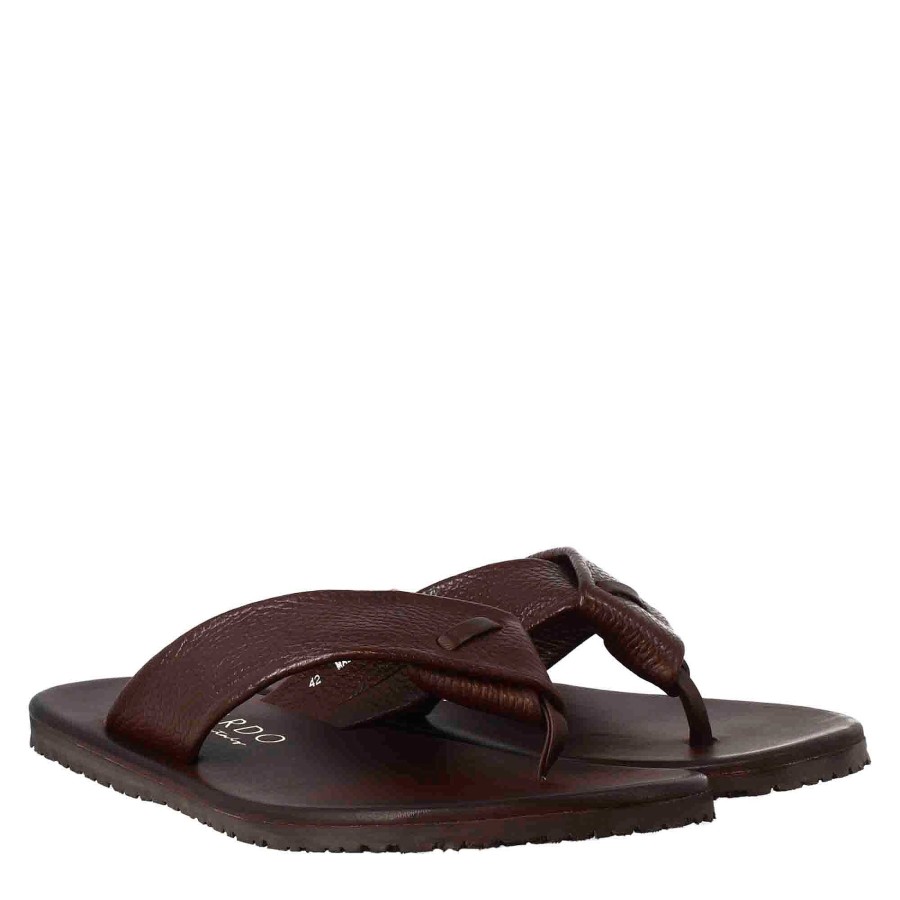 Leonardo Handmade Men'S Flip Flop Sandals In Brown Leather