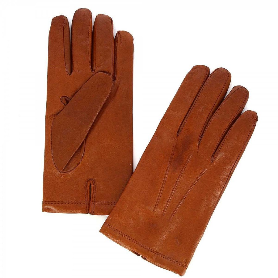 Leonardo Handmade Men'S Gloves In Brown Nappa Leather Lined With Cashmere