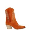 Leonardo Orange Suede Women'S Texan Boot With Embroidery