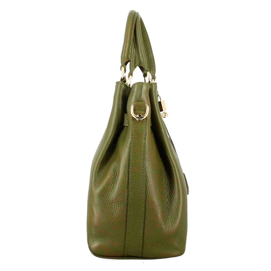 Leonardo Frida Leather Handbag With Removable Green Shoulder Strap