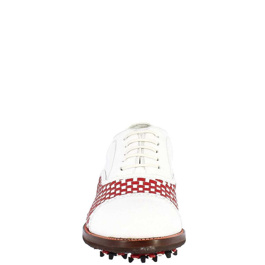 Leonardo Classic Handcrafted Men'S Golf Shoes In Red White Leather