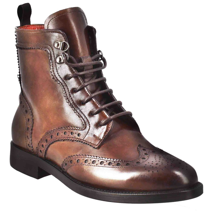 Leonardo Women'S Amphibian With Brogue Details In Dark Brown Leather