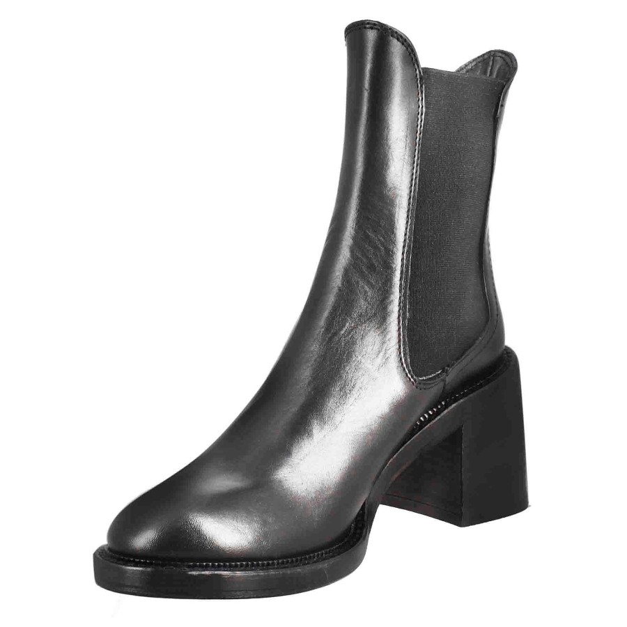 Leonardo Women'S Diver Chelsea Boot With Heel In Black Washed Leather