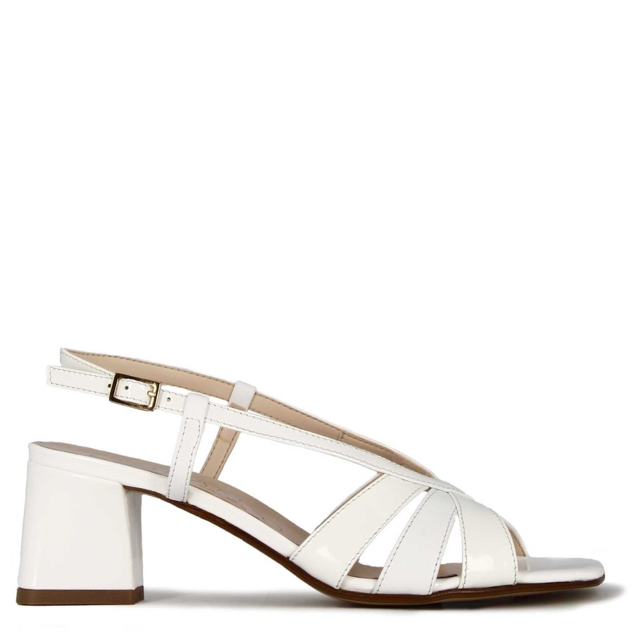 Leonardo Classic Multi-Strap Women'S Sandal In White Patent Leather