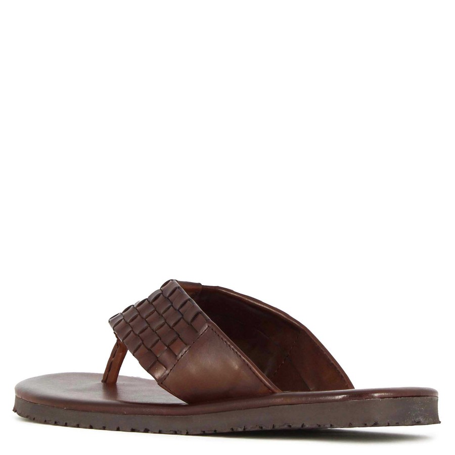 Leonardo Handmade Brown Braided Leather Men'S Flip Flops