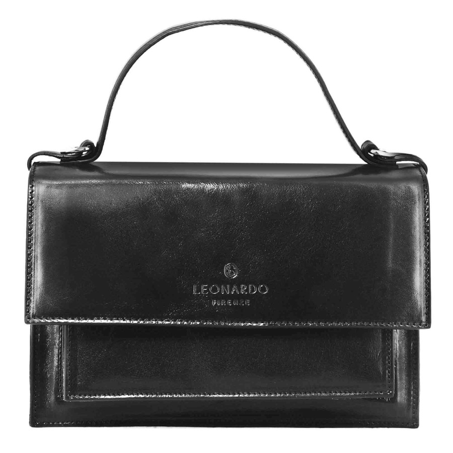 Leonardo Classic Women'S Contessina Bag In Black Smooth Leather