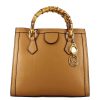 Leonardo Bamboo Women'S Bag In Brown Leather With Wooden Handles And Shoulder Strap