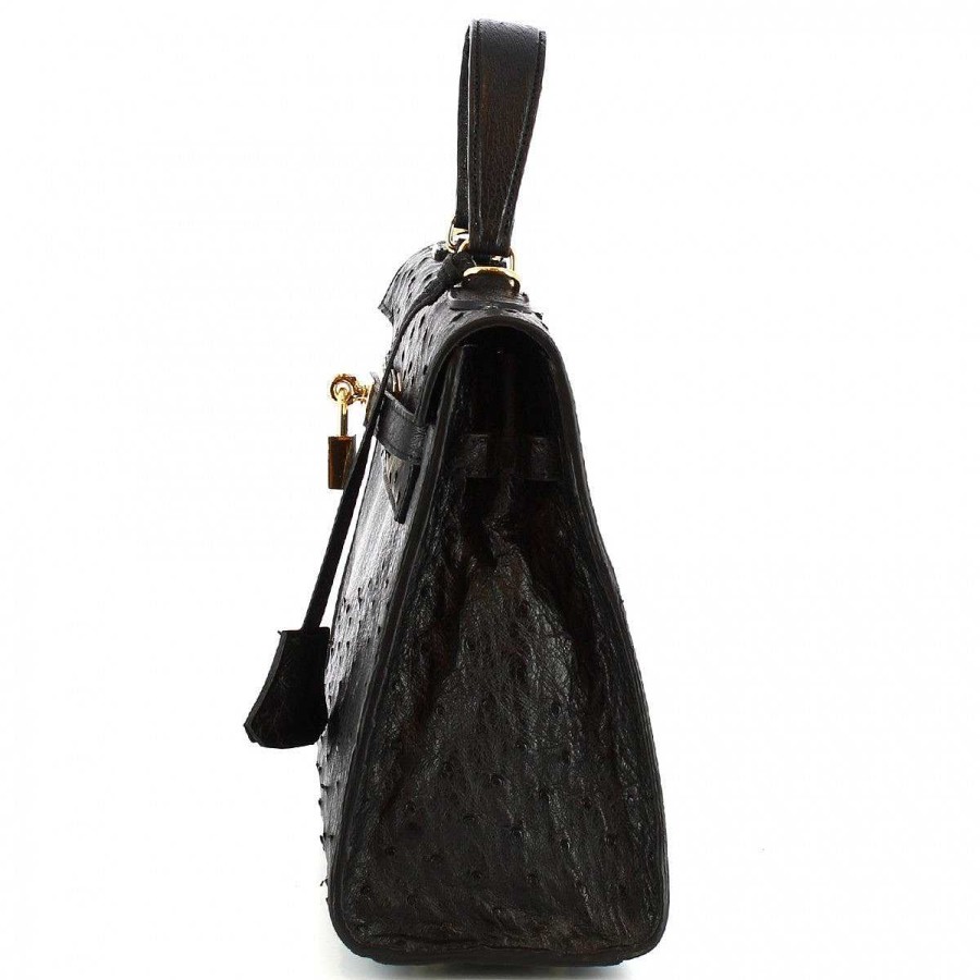 Leonardo Handcrafted Women'S Shoulder Bag In Black Ostrich Leather