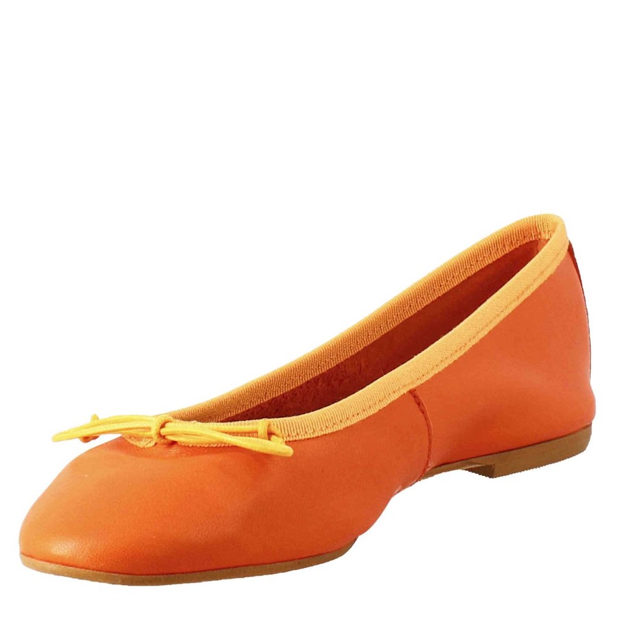 Leonardo Lightweight Orange Women'S Ballet Flats In Smooth Leather