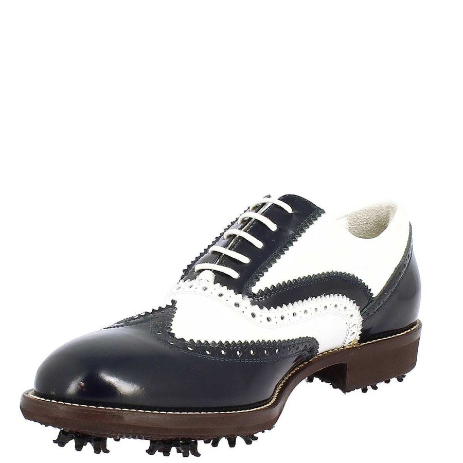 Leonardo Two-Tone White And Blue Women'S Golf Shoes In Leather