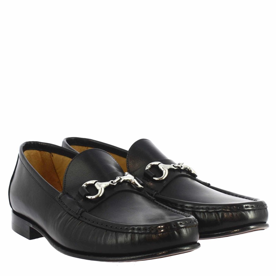 Leonardo Handcrafted Men'S Loafers In Black Leather