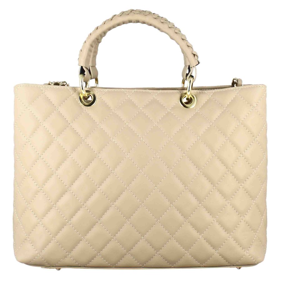 Leonardo Vanity Shopper Bag With Beige Quilted Leather Shoulder Strap