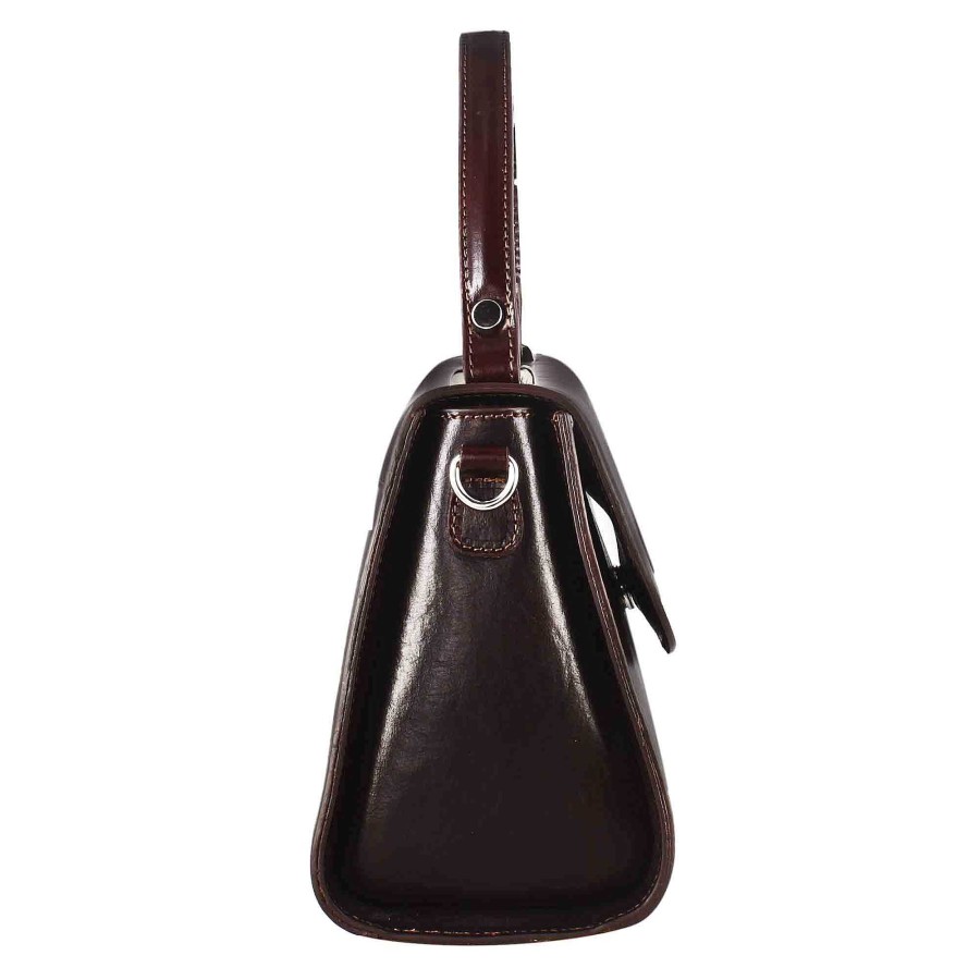 Leonardo Lucrezia Classic Women'S Bowling Bag In Dark Brown Smooth Leather