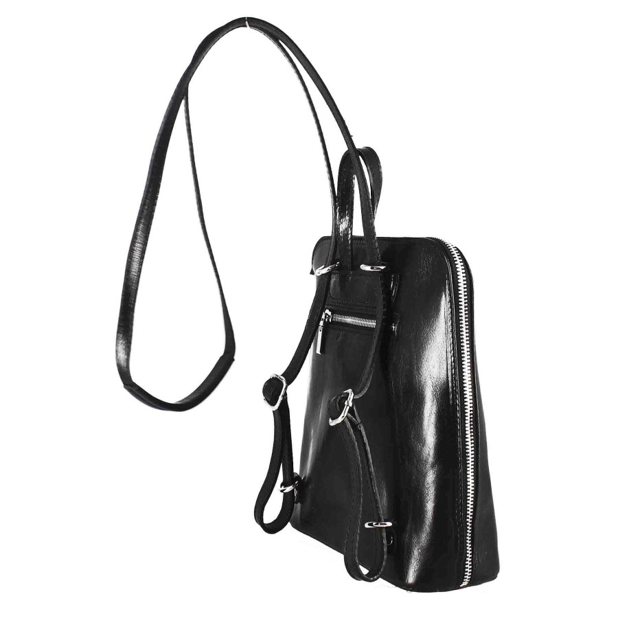 Leonardo Ginevra Women'S Backpack In Black Smooth Leather With Zip