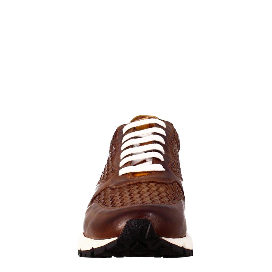 Leonardo Elegant Dark Brown Men'S Sneaker In Woven Leather