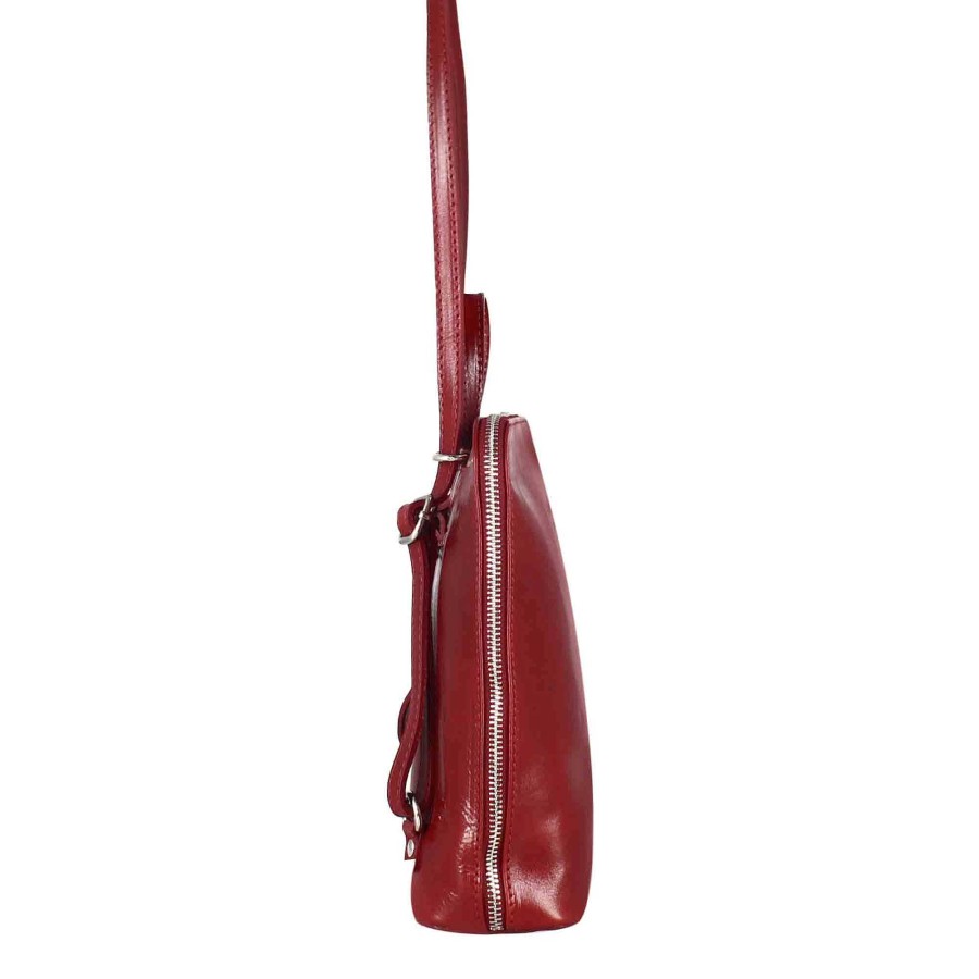 Leonardo Ginevra Women'S Backpack In Red Smooth Leather With Zip