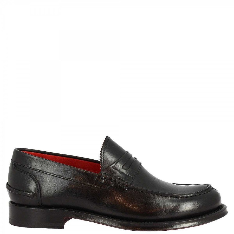 Leonardo Handmade Men'S Formal Slip-On Loafers In Black Leather