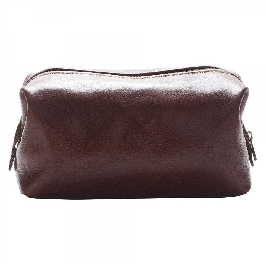 Leonardo Small Toiletry Bag In Full Grain Leather With Zip Closure And Utility Pocket