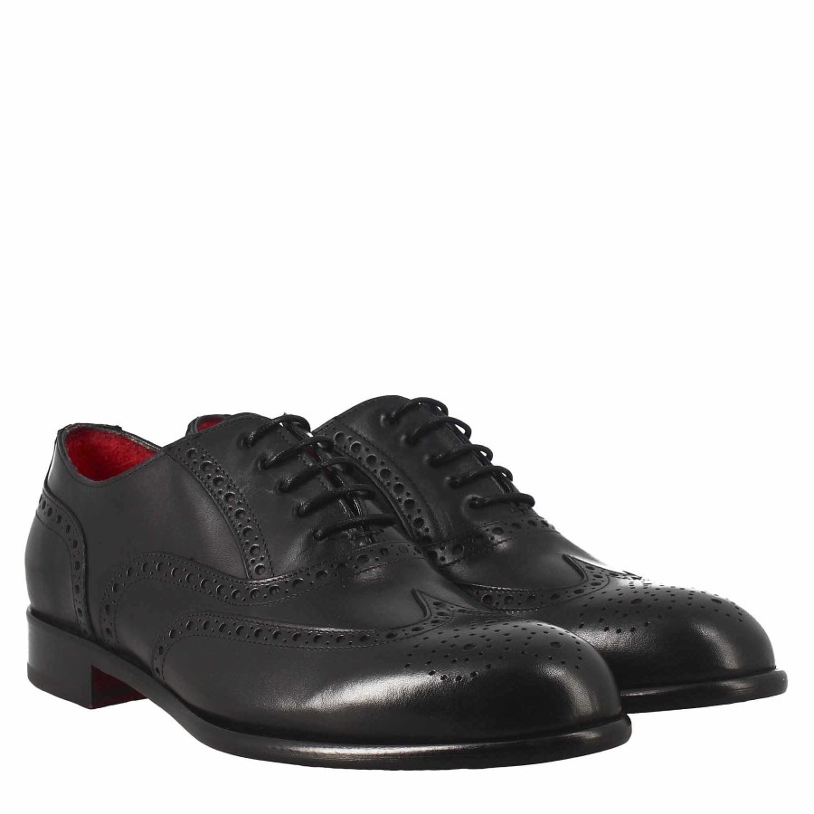 Leonardo Elegant Black Oxford Brogue For Men In Leather